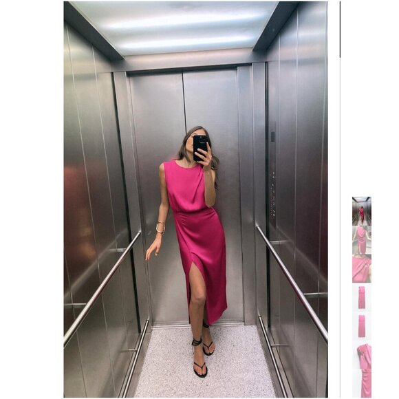 ZARA KNOTTED SHOULDER SATIN EFFECT DRESS Size S NEW WITH TAG! - Picture 3 of 9